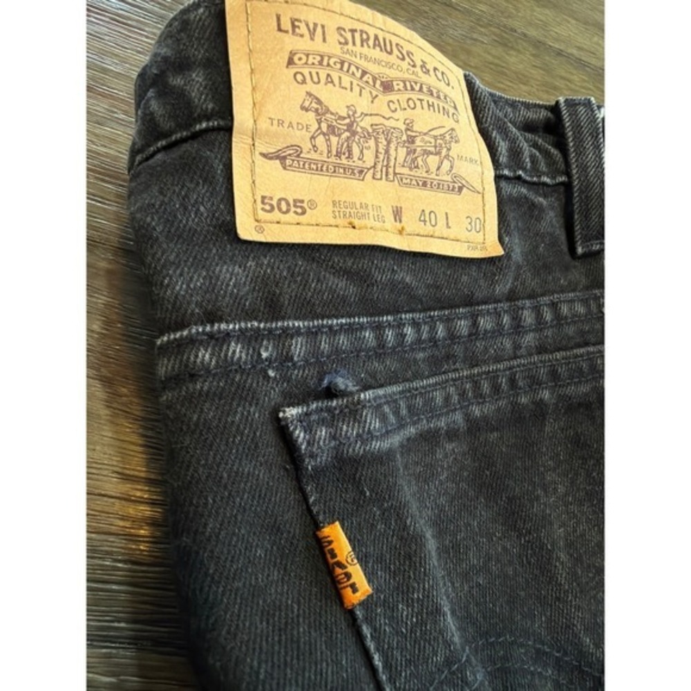 Vintage 90s Levi's 505 Black Orange Tab Jeans Mens 40x30 Factory 855‎ Faded USA